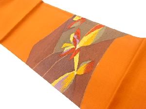 手織り紬すくい織抽象花模様織出し洒落袋帯